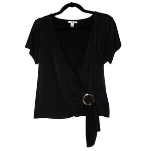 Black Wrap Blouse - Silver Detail - Women's Size Medium